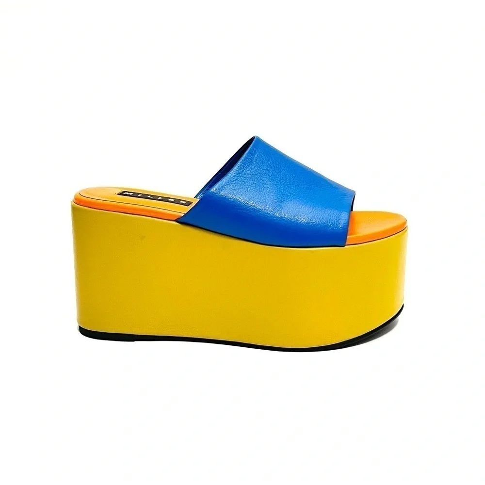 SIMON MILLER | Vintage Y2K colorblock vegan leather platform wedge sandals